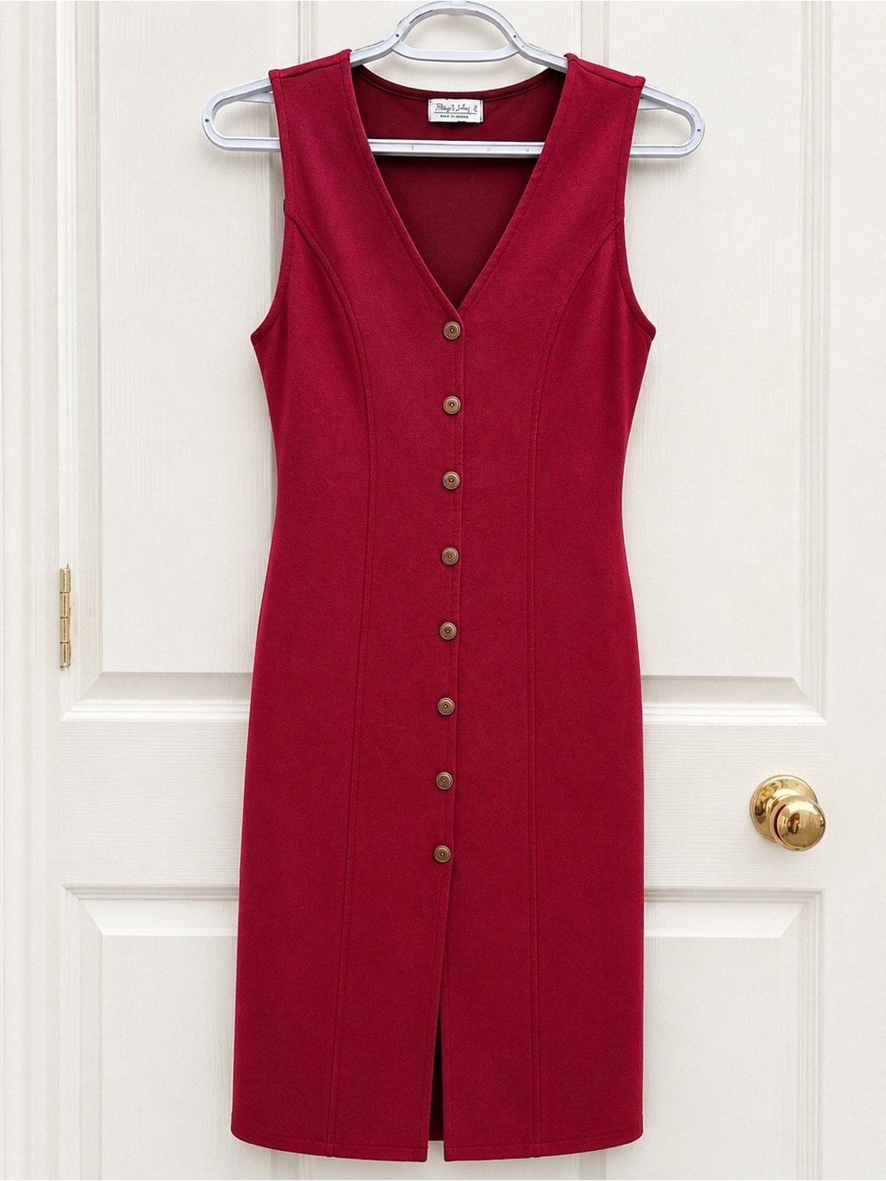 Sleeveless Button-Front Midi Dress in Deep Red